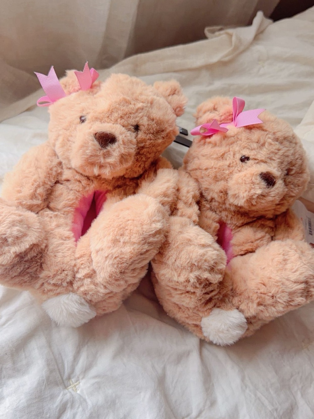 Plush Teddy Bear Slippers for Kids - Peach Pink
